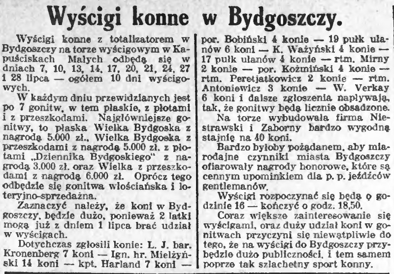 Wyścigi konne z totalizatorem  Gazeta Bydgoska 5 lipiec 1929 (Custom).jpg