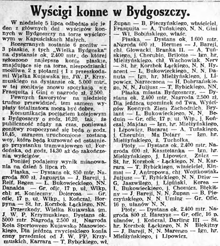 Wyścigi konne z totalizatorem  Gazeta Bydgoska 5 lipca 1931 (Custom).jpg